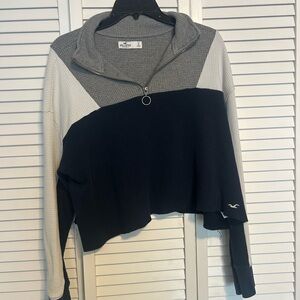 Hollister Black and Gray Colorblock Quarter-Zip Sweater